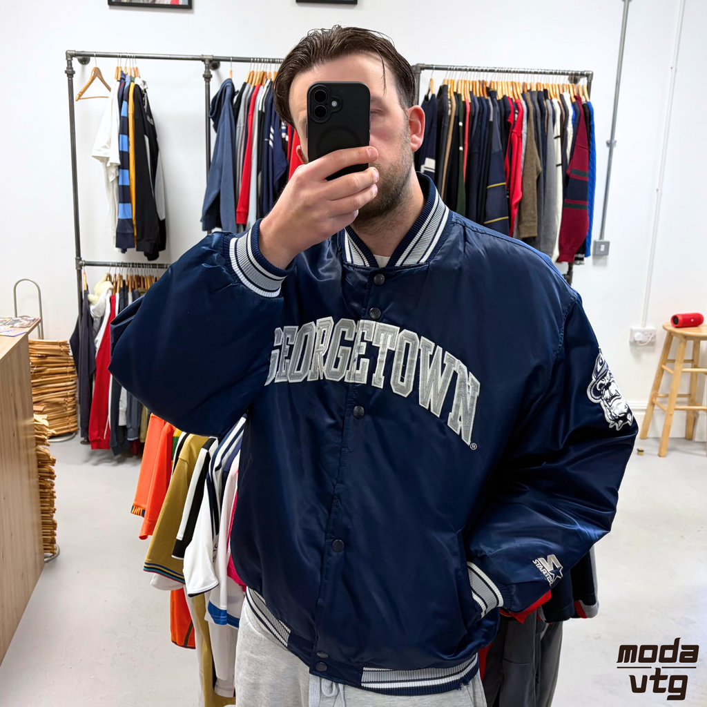 Vintage 90s Georgetown Varsity Jacket Navy XL Starter Unisex Retro Puffer
