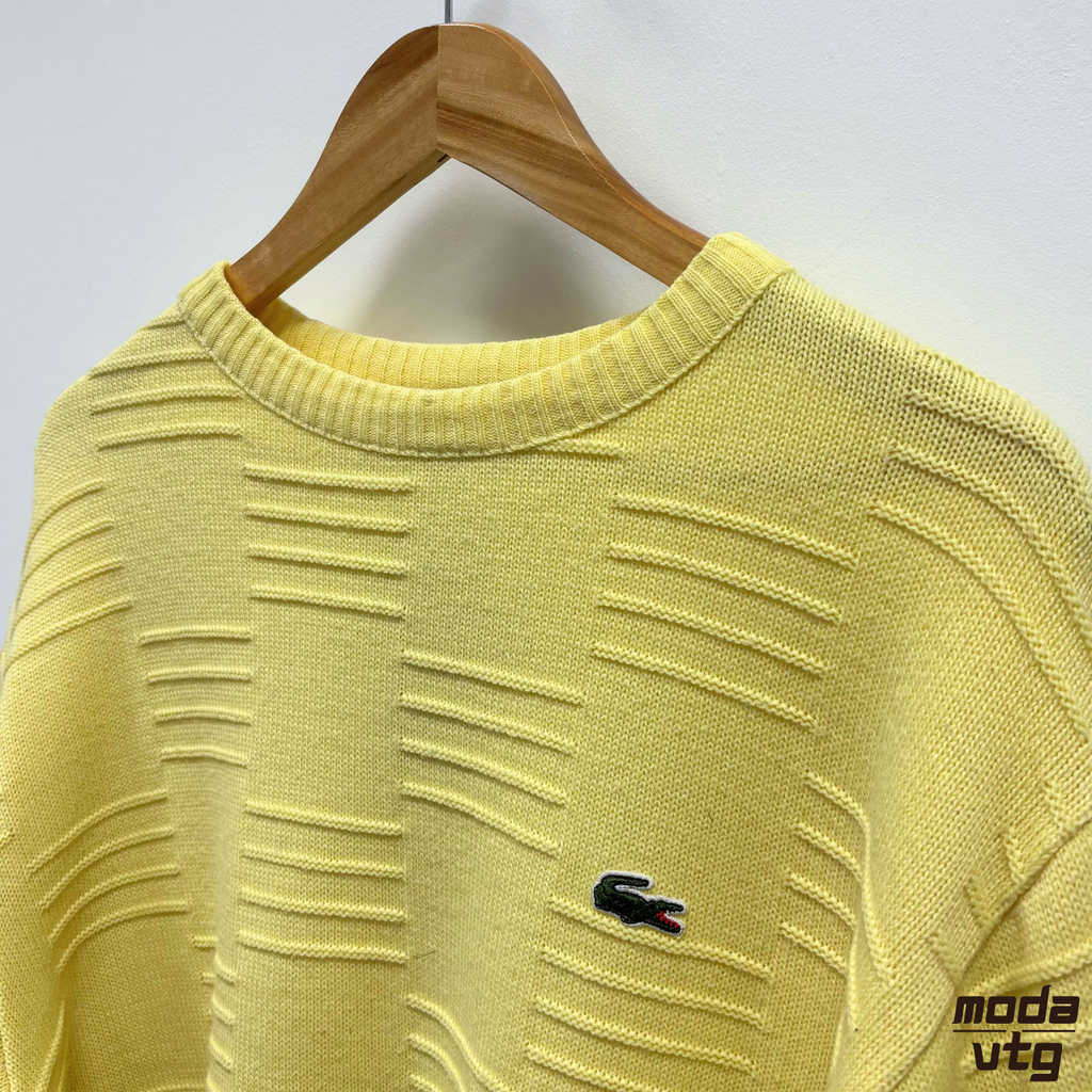 Vintage 90s Lacoste Knitted Jumper Yellow Medium Retro Made In France