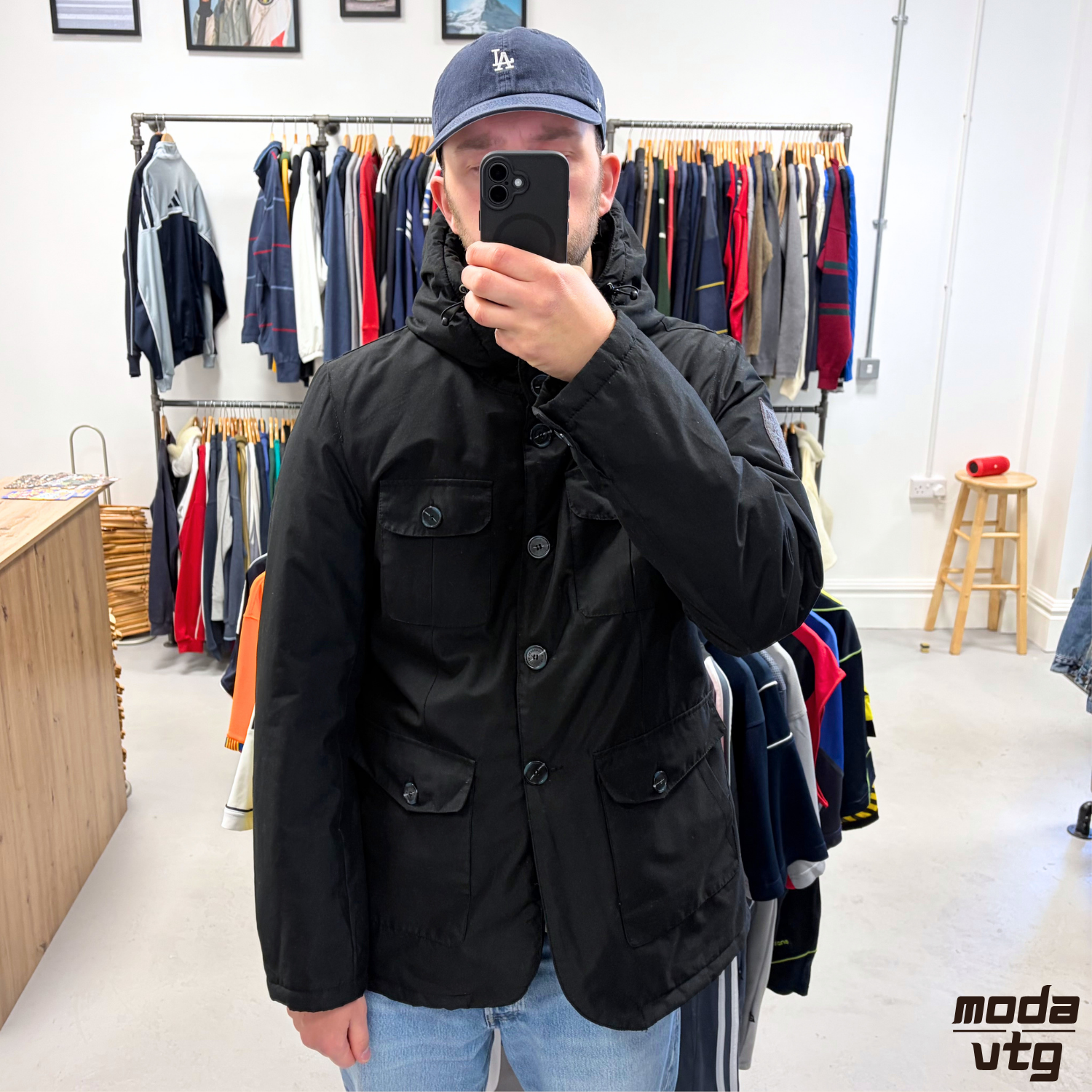 Vintage Y2K Armani Jeans Parka Jacket Black XL Retro AX