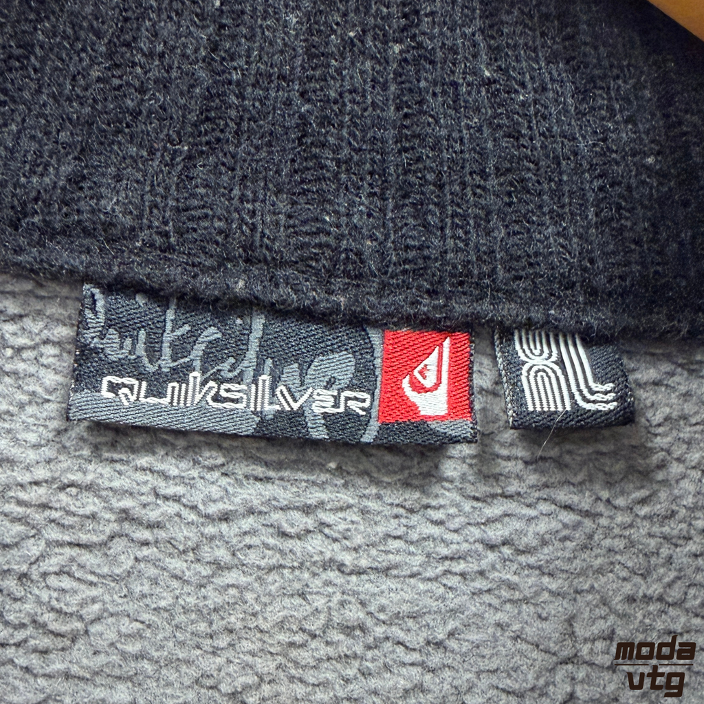 Vintage Y2K Quiksilver Knitted Jumper Black Large Retro Unisex Full Zip