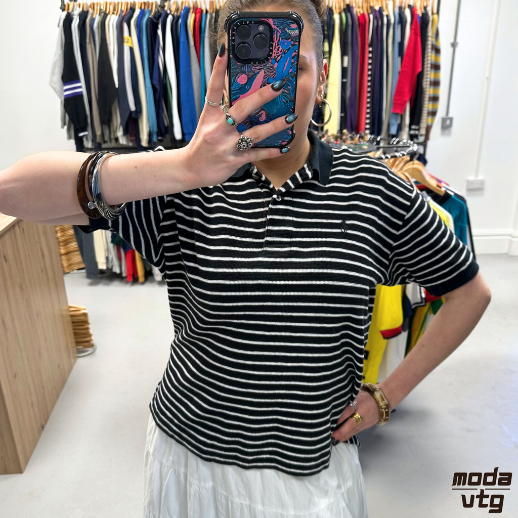 Vintage 90s Ralph Lauren Polo Black White Medium Striped Summer Unisex