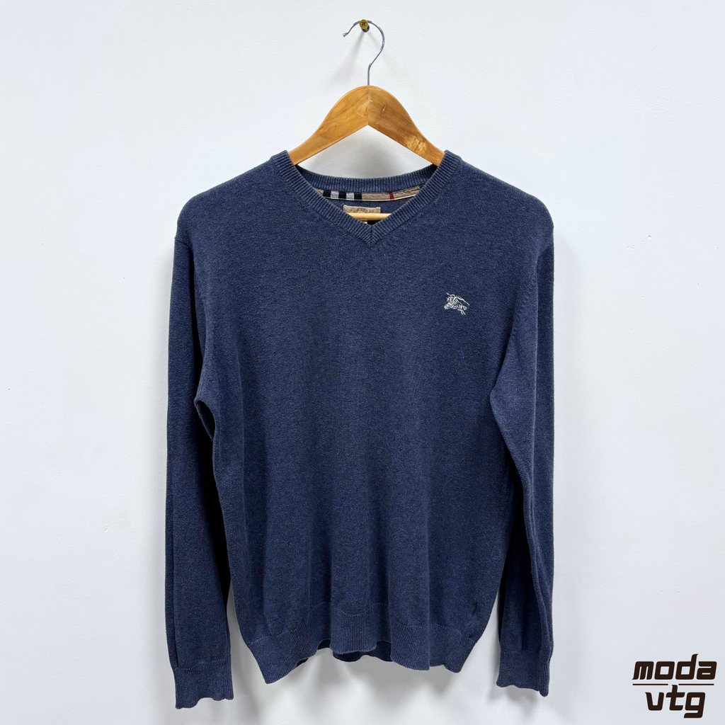 Vintage Y2K Burberry London Knitted Jumper Navy Women’s Medium