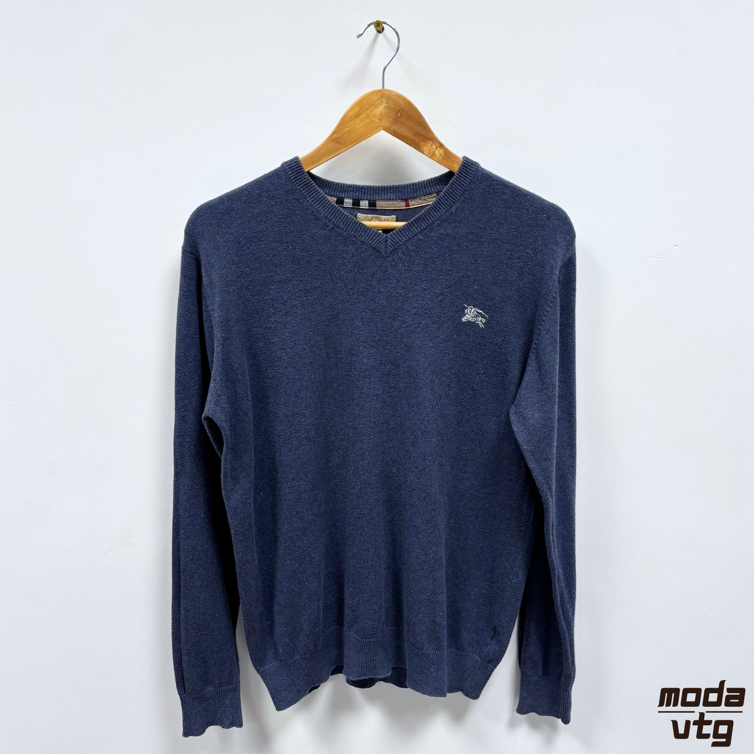 Vintage Y2K Burberry London Knitted Jumper Navy Women’s Medium