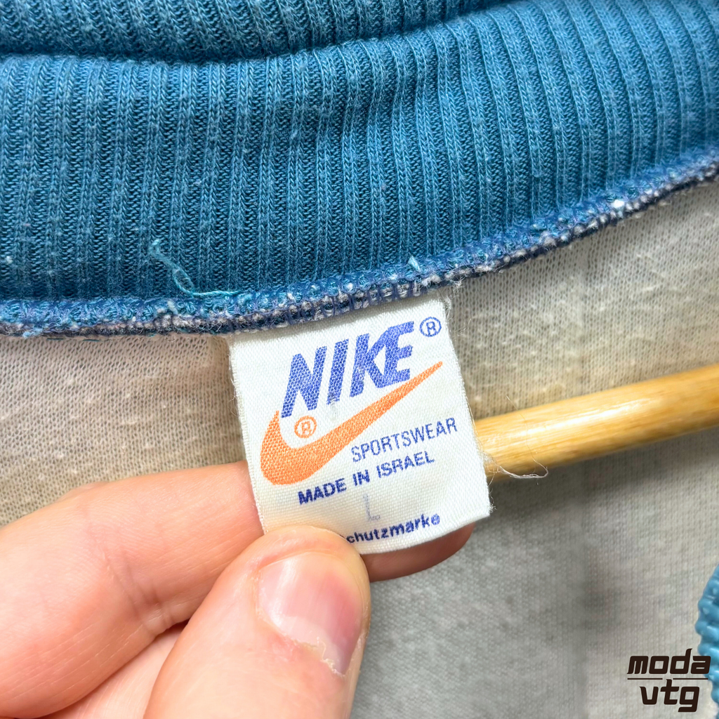 Vintage 80s Nike Sweatshirt Blue Large Quarter Zip Retro Made In Isreal