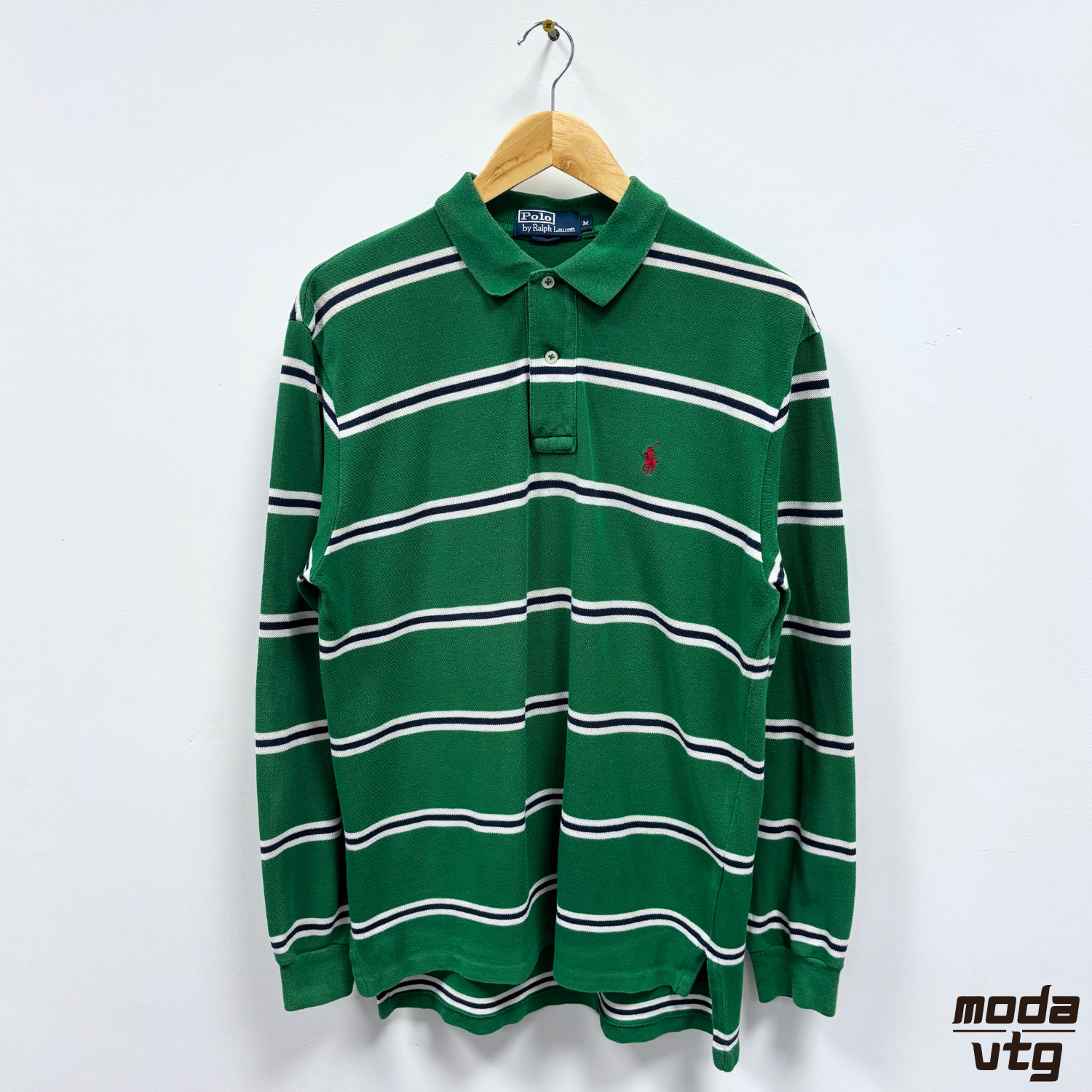 Vintage Y2K Ralph Lauren Polo Green Medium Long Sleeve Striped