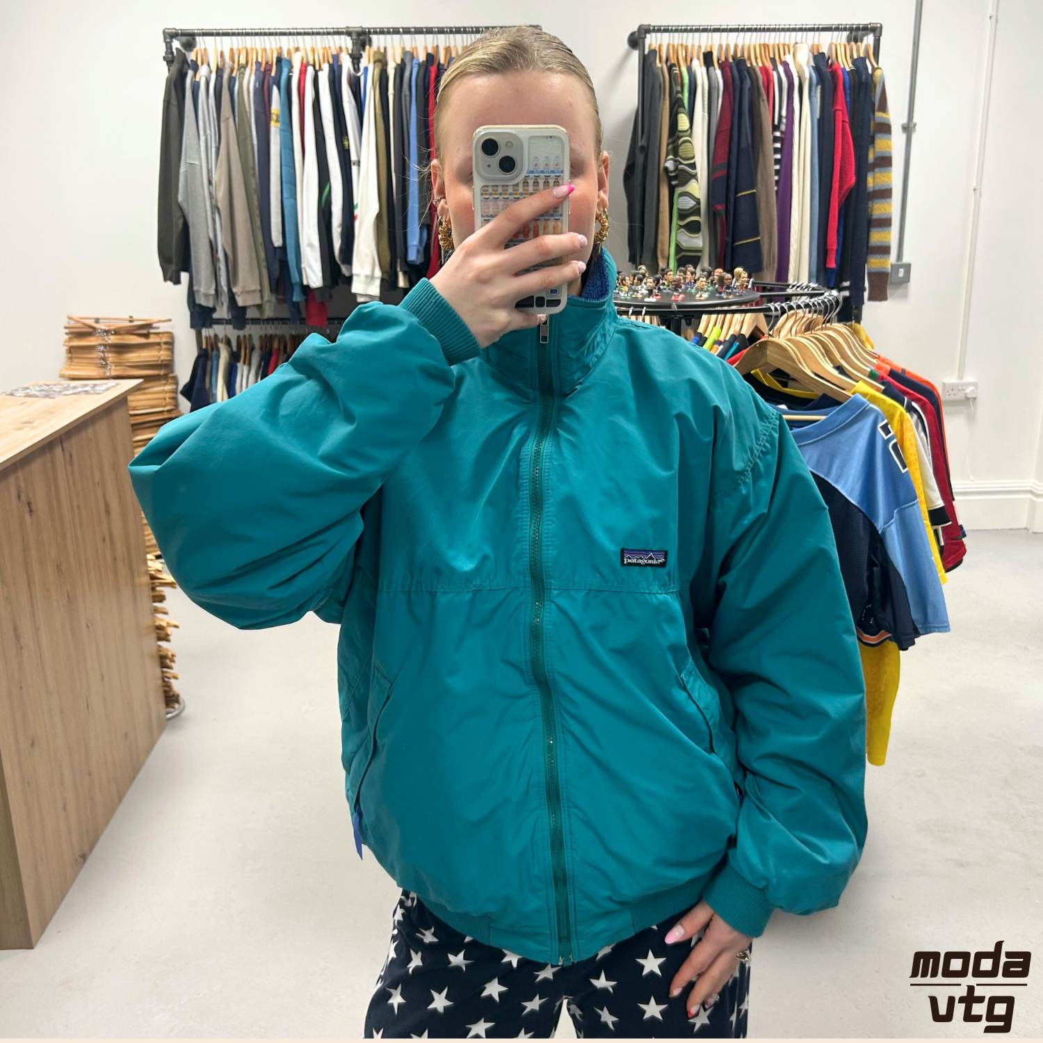 Vintage 90s Patagonia Jacket Turquoise Large Fleece Lined Retro Unisex Gorpcore