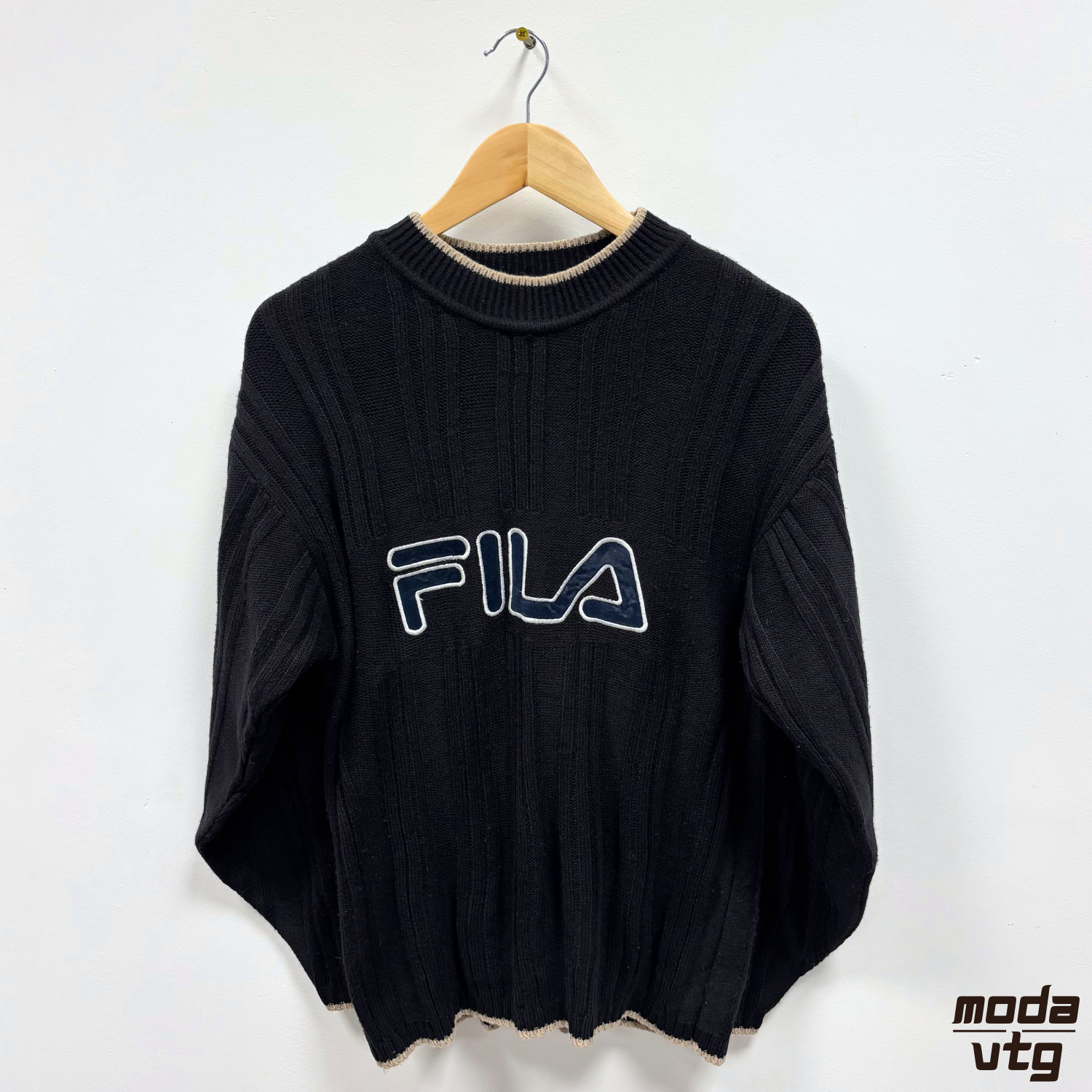 Vintage Y2K Fila Knitted Jumper Black Medium Retro