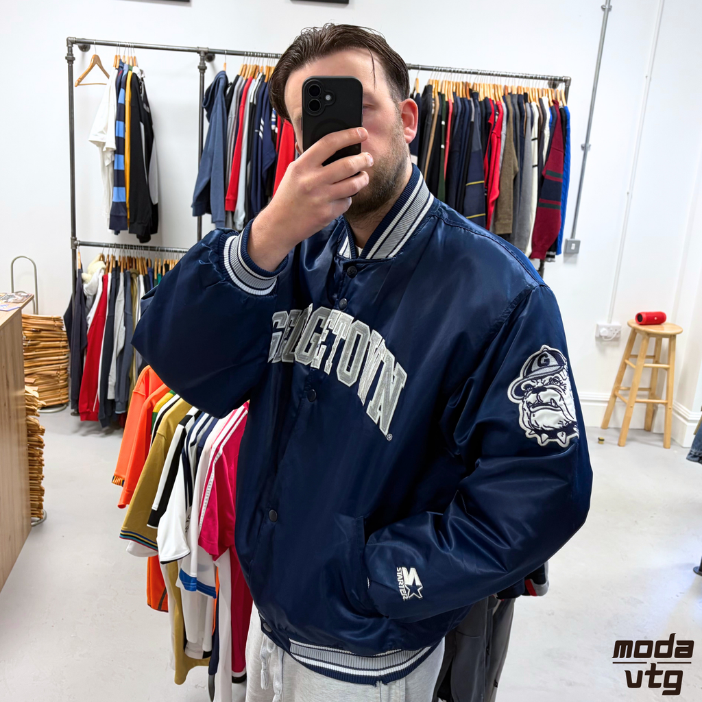 Vintage 90s Georgetown Varsity Jacket Navy XL Starter Unisex Retro Puffer