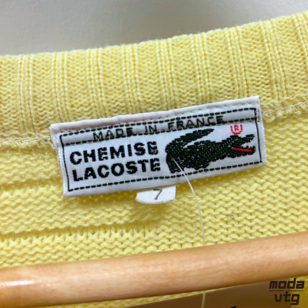 Vintage 90s Lacoste Knitted Jumper Yellow Medium Retro Made In France
