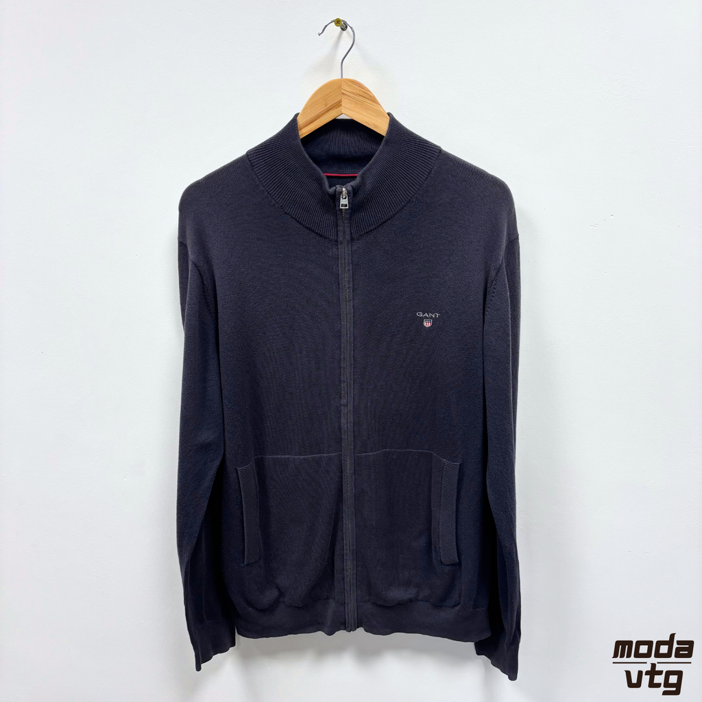Vintage Y2K GANT Jumper Navy Large Full Zip