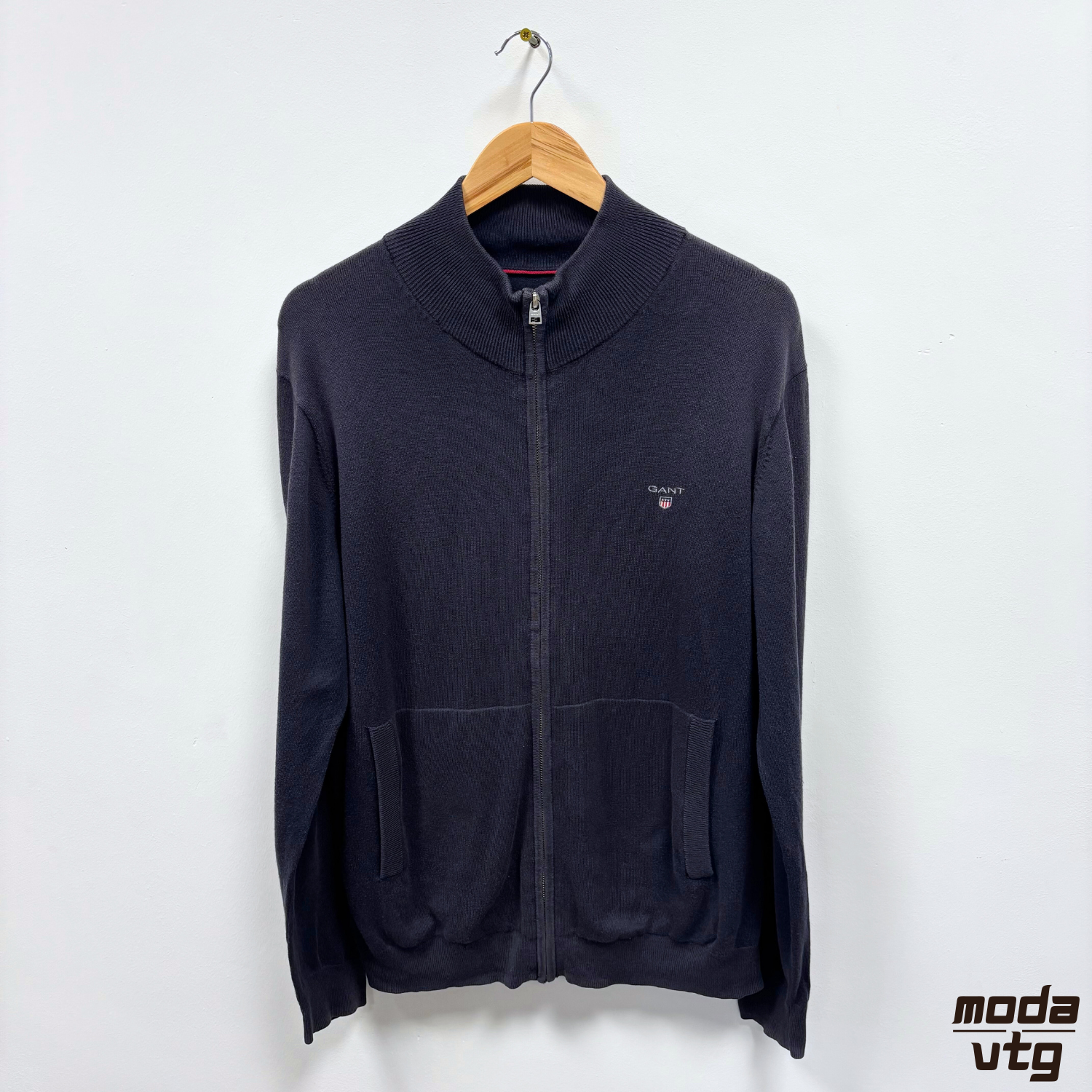 Vintage Y2K GANT Jumper Navy Large Full Zip