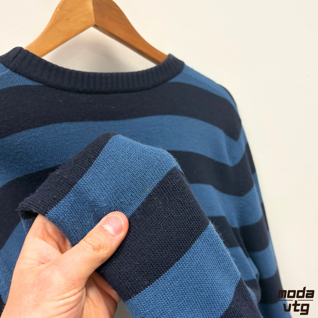 Vintage Y2K Lacoste Knitted Jumper Blue Medium Retro Unisex Striped