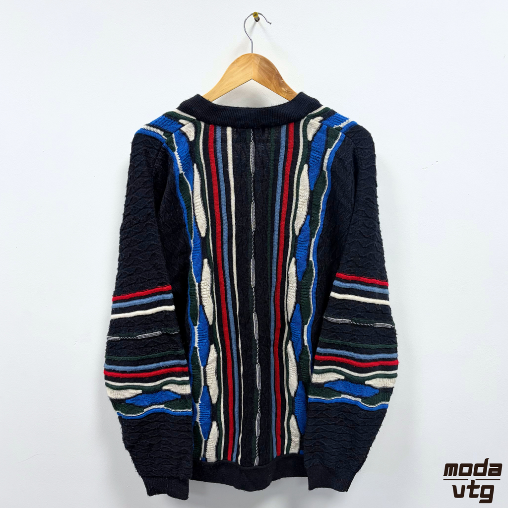 Vintage 90s Coogi Style Cardigan Large Knitted Multicoloured Retro Unisex