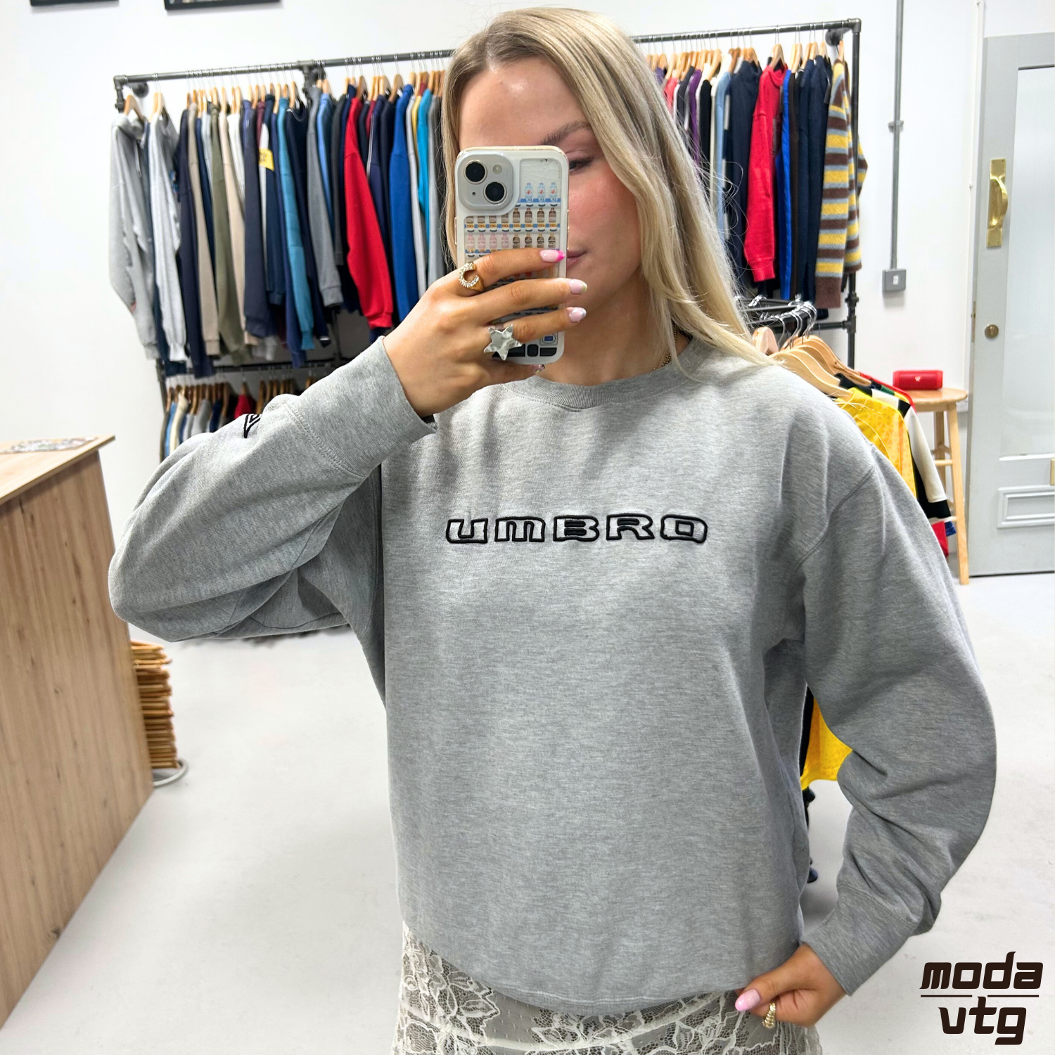 Vintage Y2K Umbro Sweatshirt Grey Small Unisex Retro Spellout