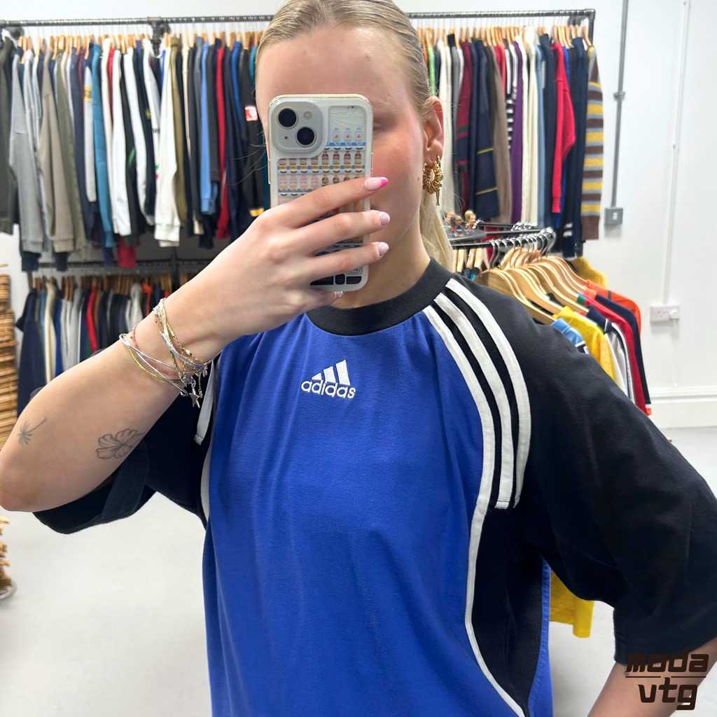 Vintage 90s Adidas T-Shirt Blue Medium Retro Unisex Summer