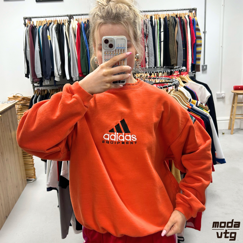 Vintage 90s Adidas Equipment Sweatshirt Orange Medium Retro Unisex