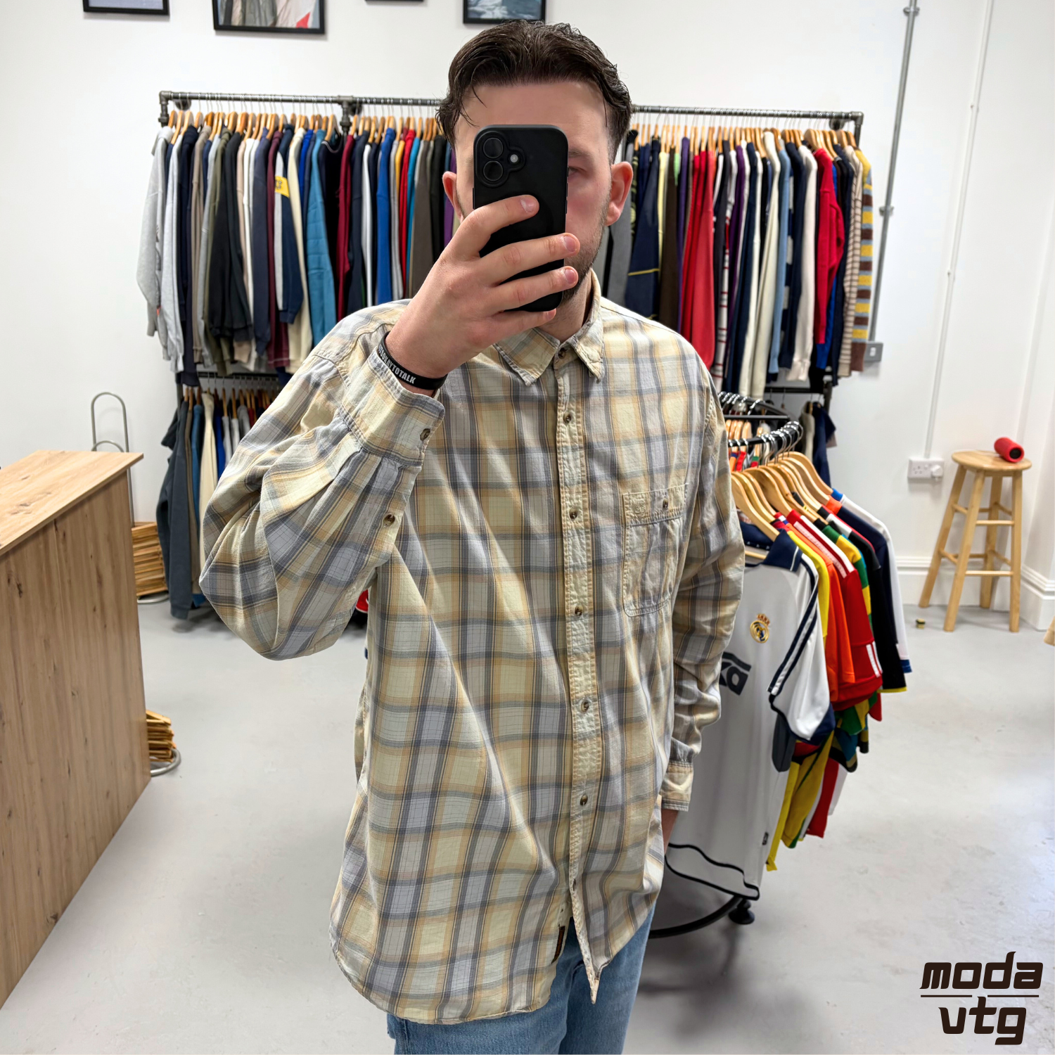 Vintage 90s Timberland Shirt Beige XXL Checked Overshirt Retro