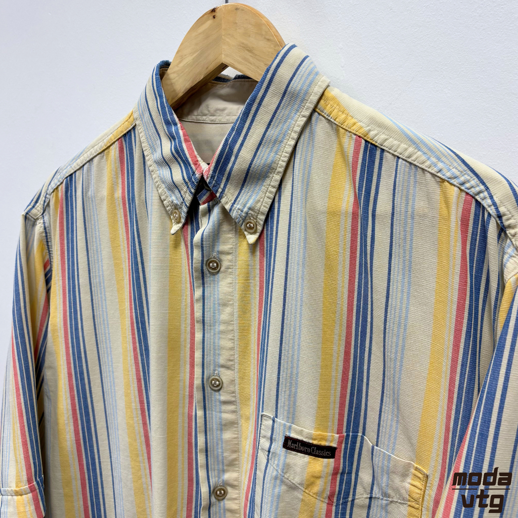 Vintage 90s Marlboro Classics Shirts XL Multicoloured Wavy Funky Retro Short Sle
