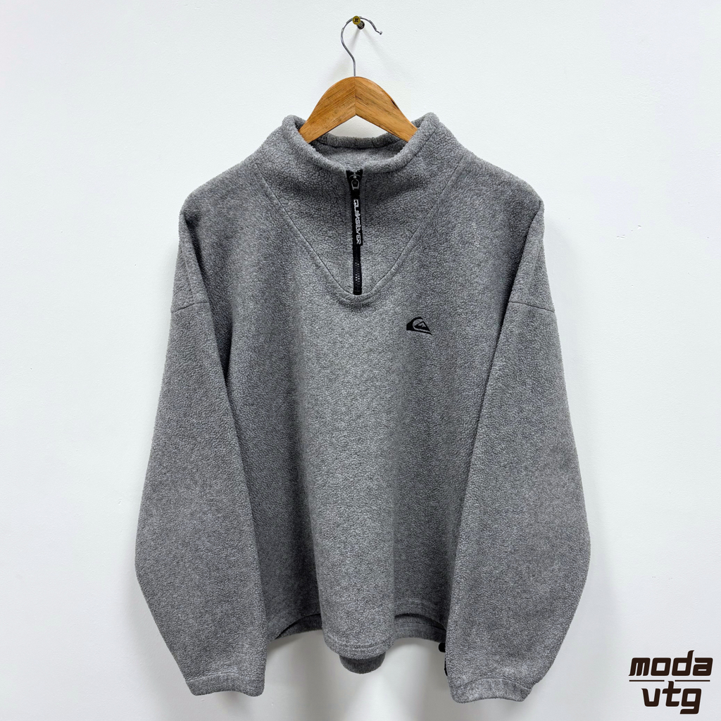 Vintage Y2K Quiksilver Fleece Grey Medium Polartec Winter Quarter Zip