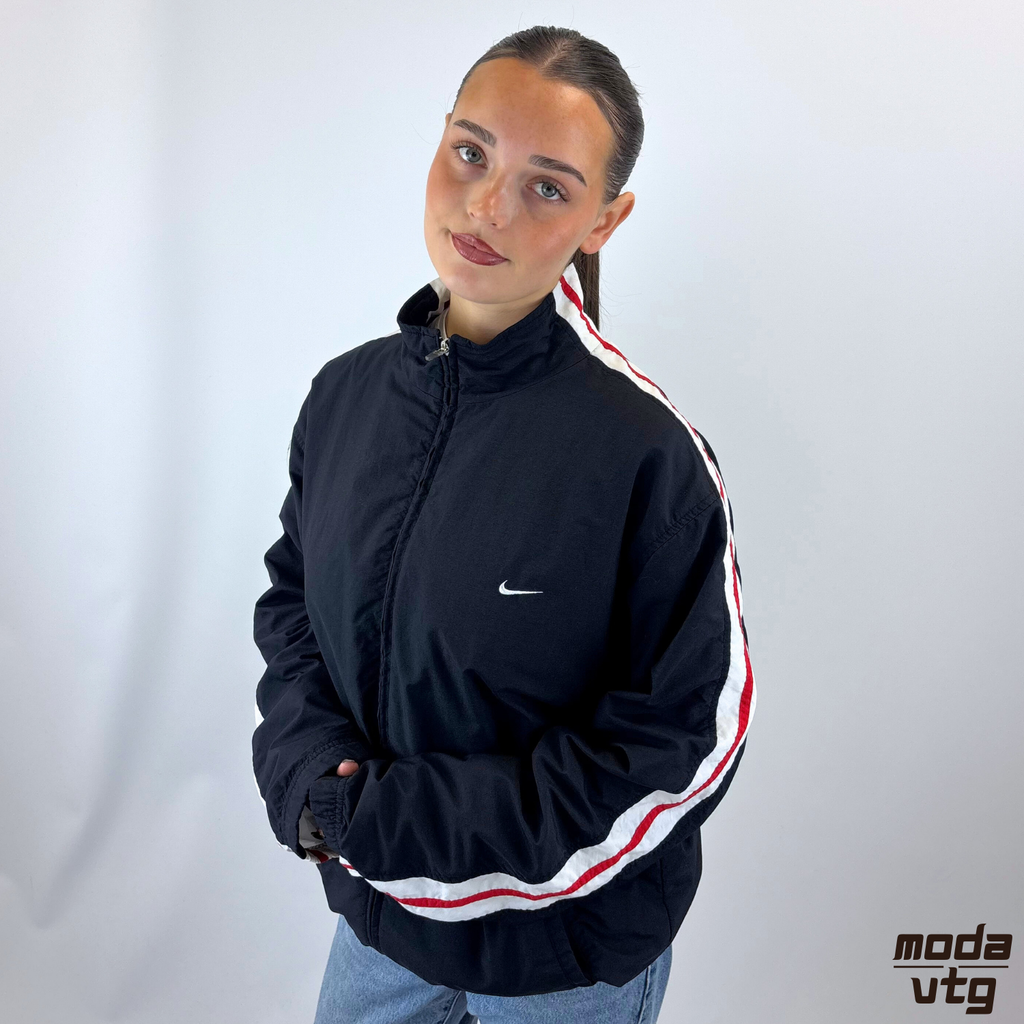 Vintage Y2K Nike Track Jacket Black Large Retro Silver Tag