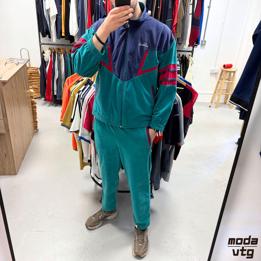 Vintage 90s Diadora Trousers Turquoise Large Retro Funky Trackpants