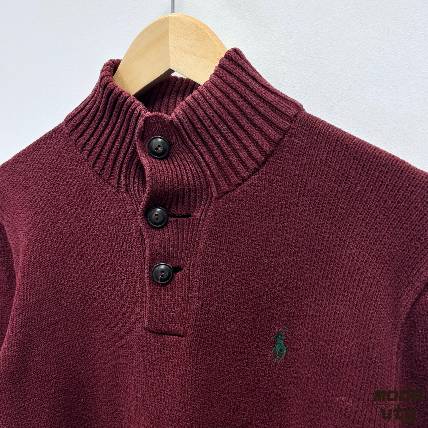 Vintage Y2K Ralph Lauren Buttoned Knitted Jumper Burgundy Small