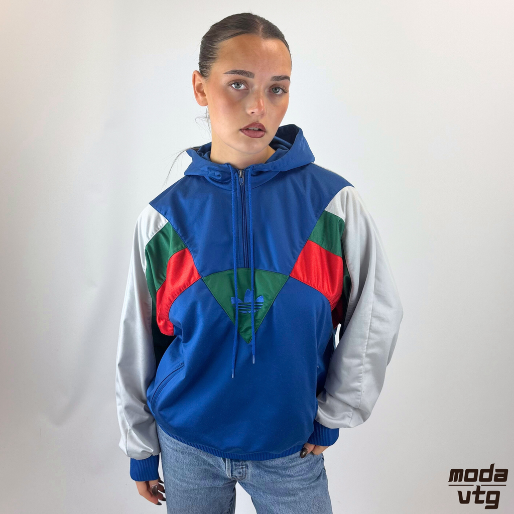 Vintage 90s Adidas Hoodie Blue Medium Polyester Quarter Zip