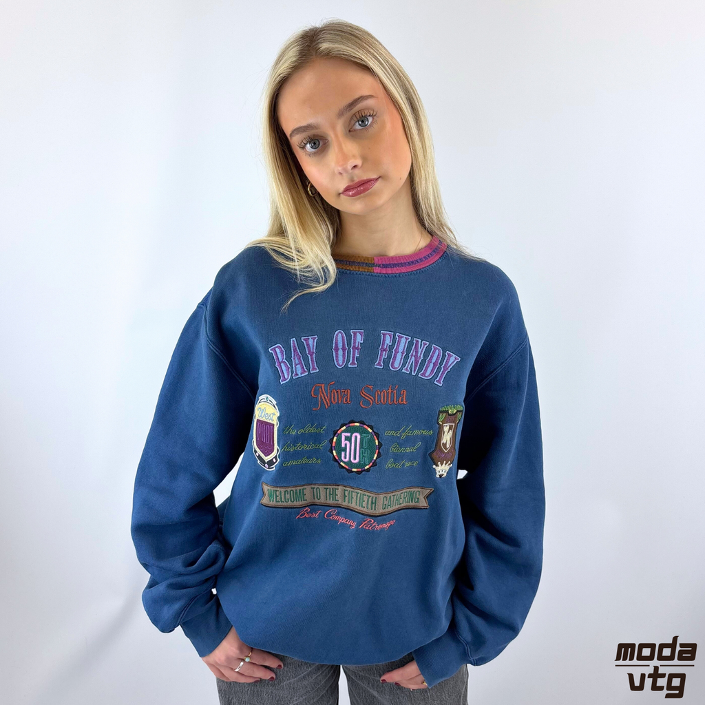 Vintage 90s Best Company Sweatshirt Blue Large Crewneck Embroidery
