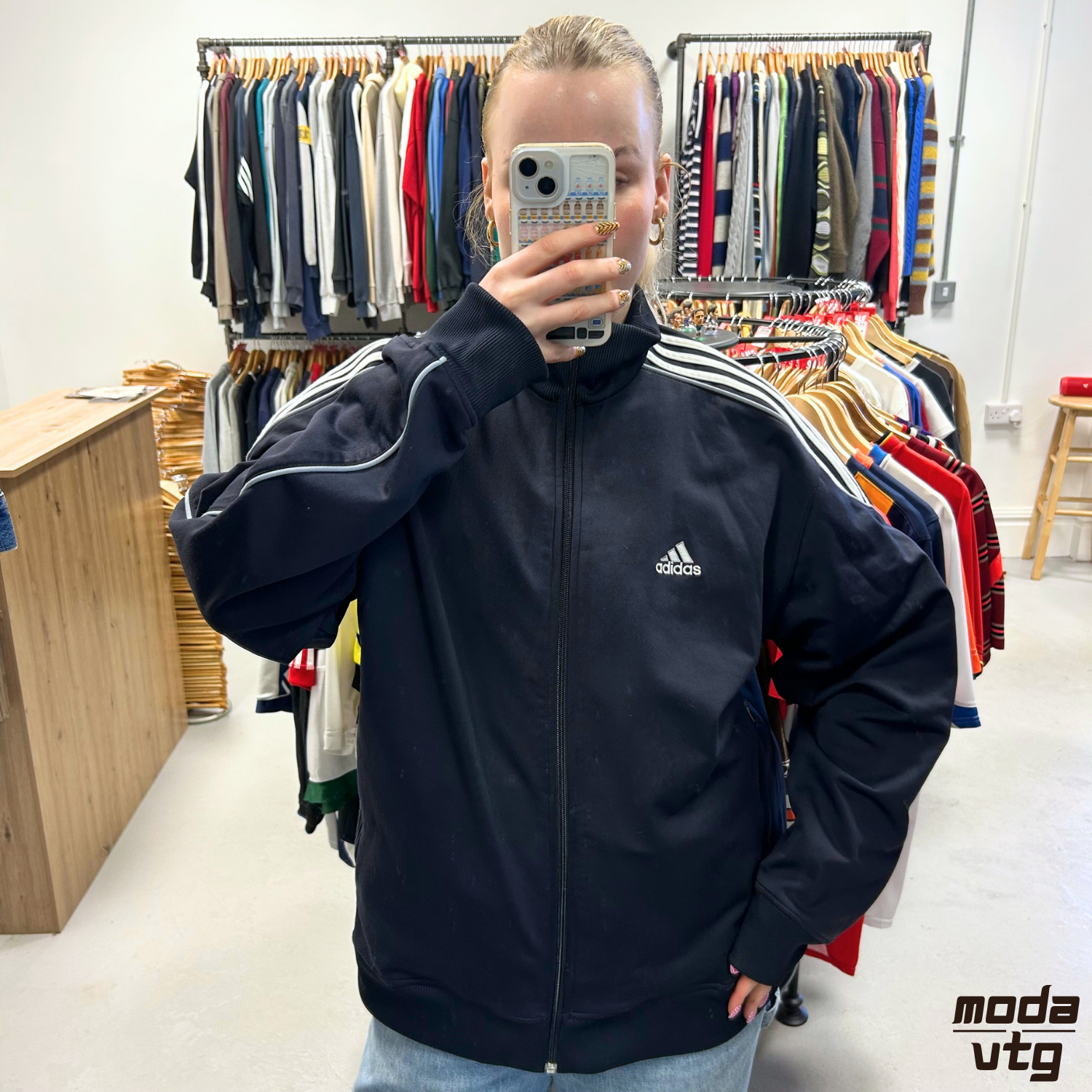 Vintage Y2K Adidas Track Jacket Navy Large Retro Unisex