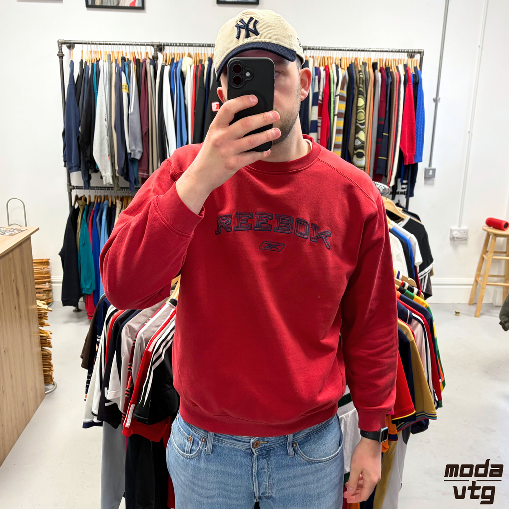 Vintage Y2K Reebok Sweatshirt Red Large Unisex Retro