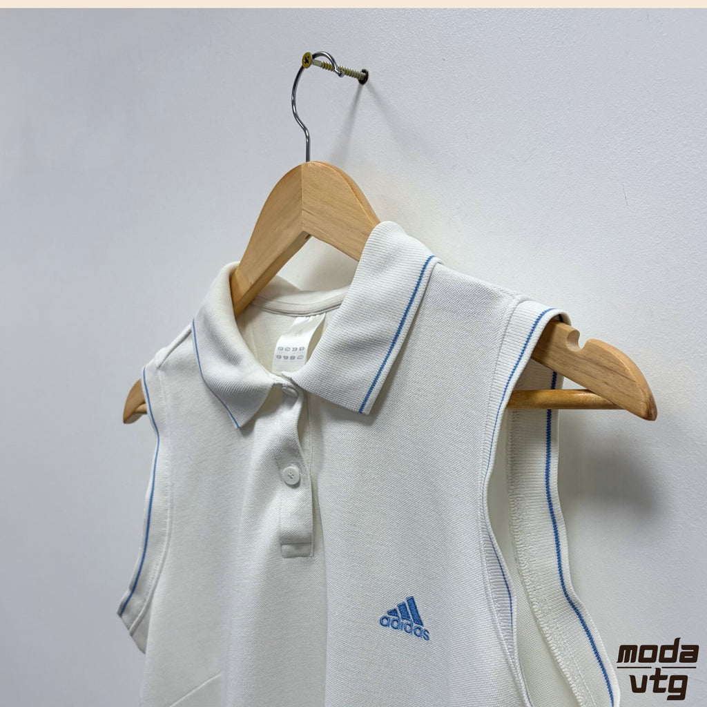 Adidas Sleeveless Polo White Women's Medium Vintage 2003 Vest Sporty Retro Y2K