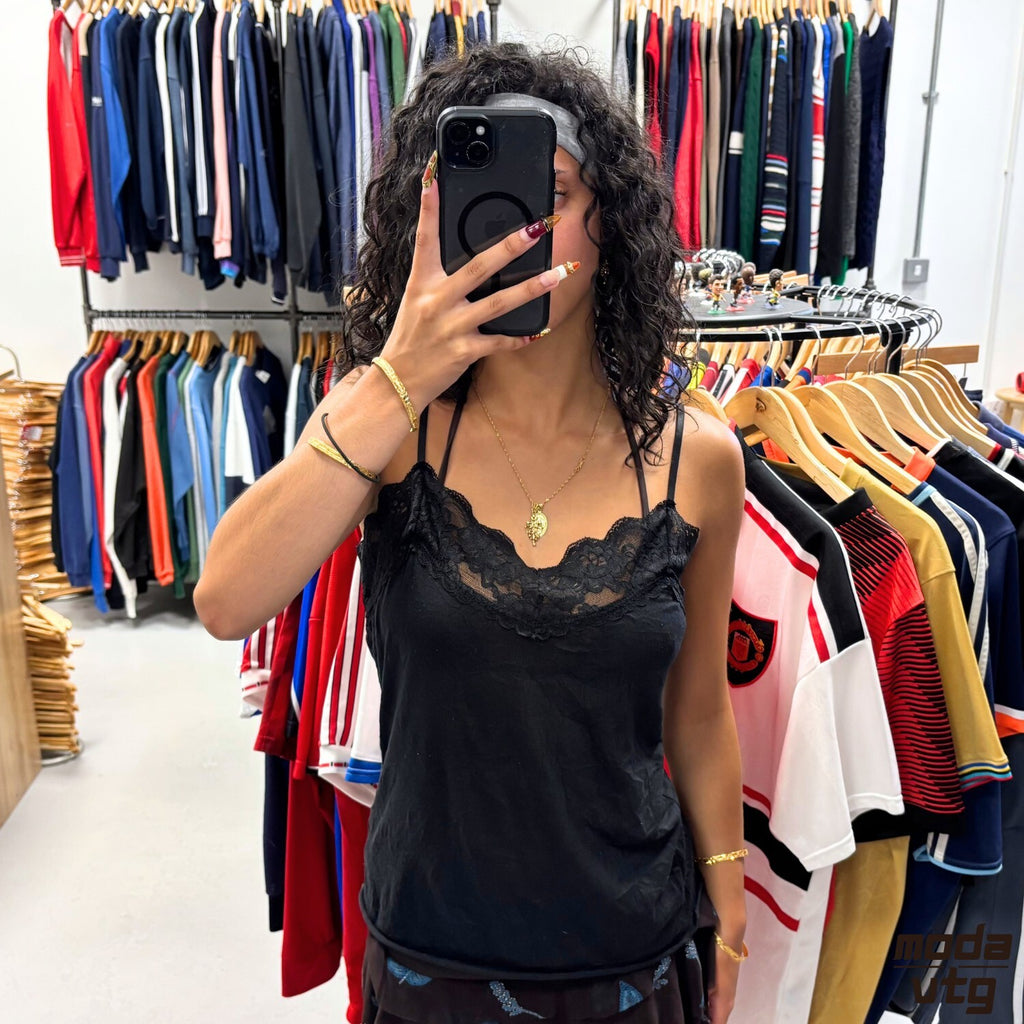 Vintage Y2K Cami Top Black Women’s Medium Charlotte Russe Summer Retro