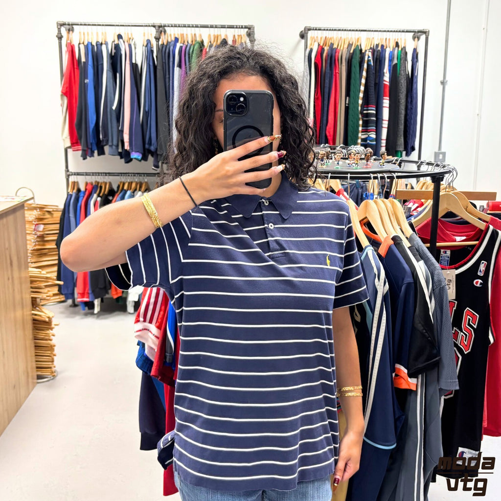 Vintage 90s Ralph Lauren Polo Navy Small Striped Summer Unisex