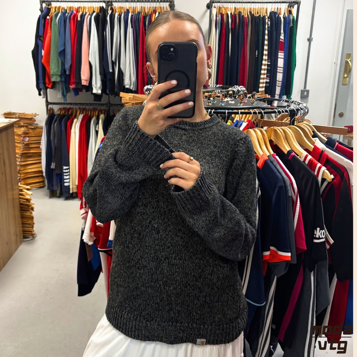 Vintage Y2K Carhartt Knitted Jumper Grey Medium Retro Unisex