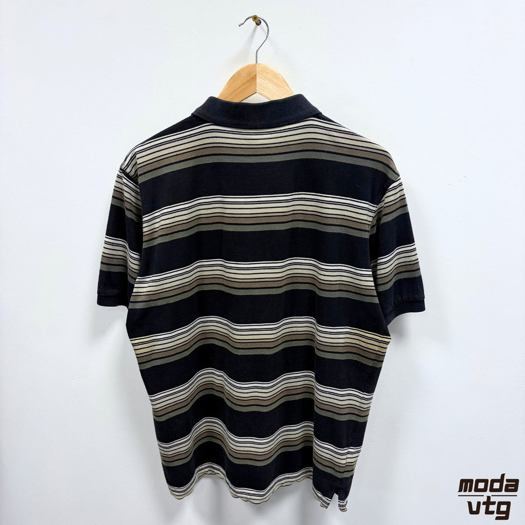 Fred Perry Polo Black Large Striped Vintage Y2K Mod Terrace Casuals Retro