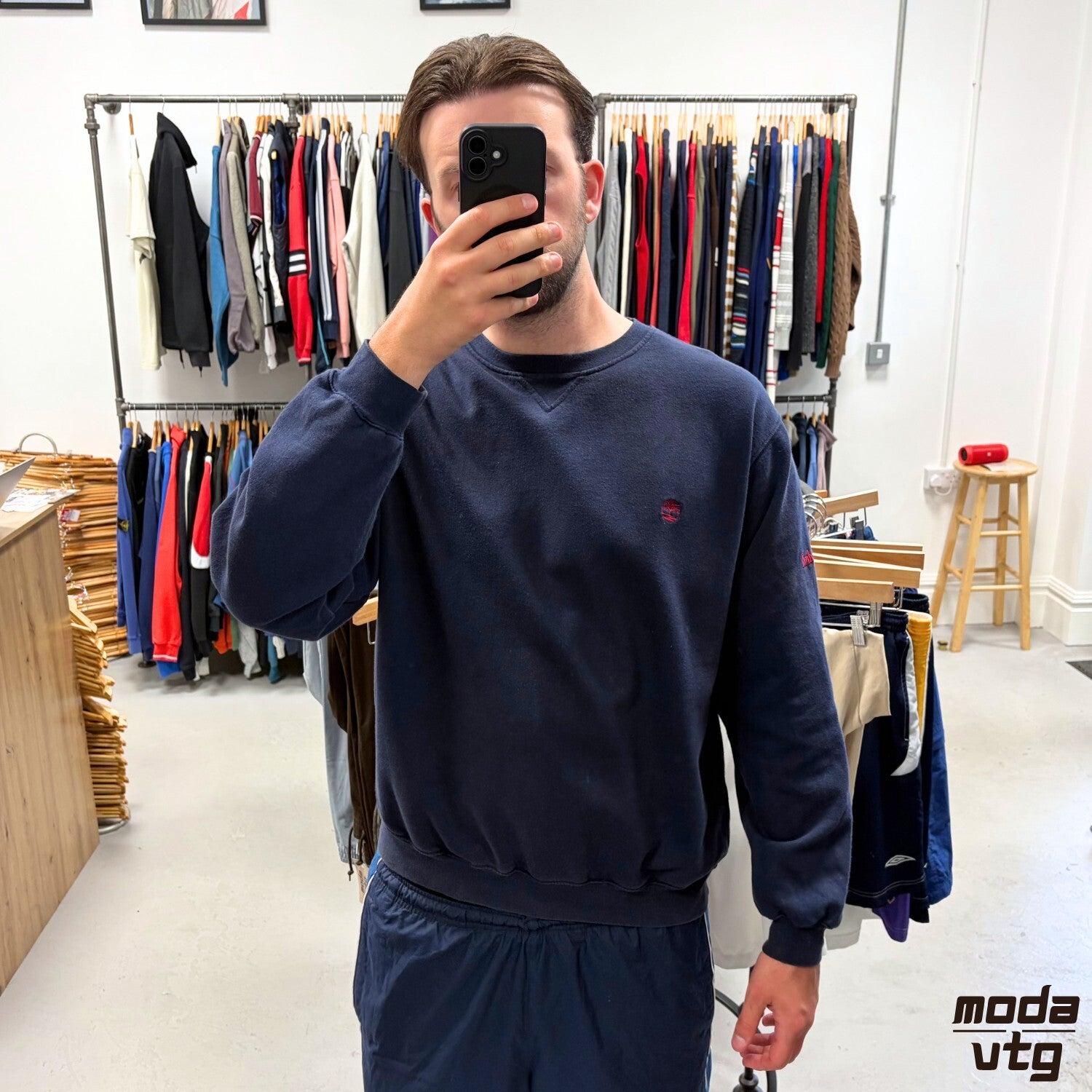 Vintage 90s Timberland Sweatshirt Navy Large Retro