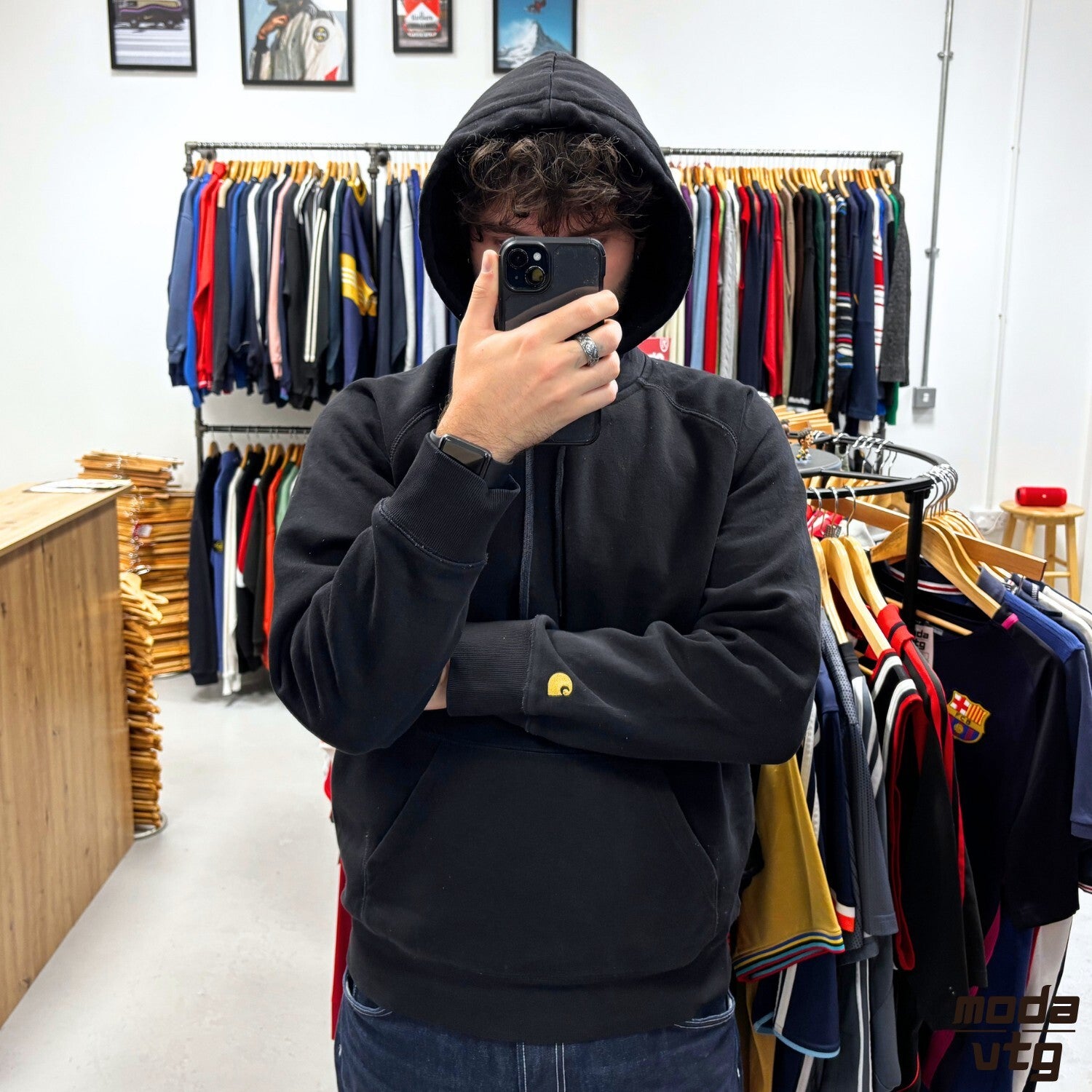Vintage Y2K Carhartt Hoodie Black Large Retro Unisex