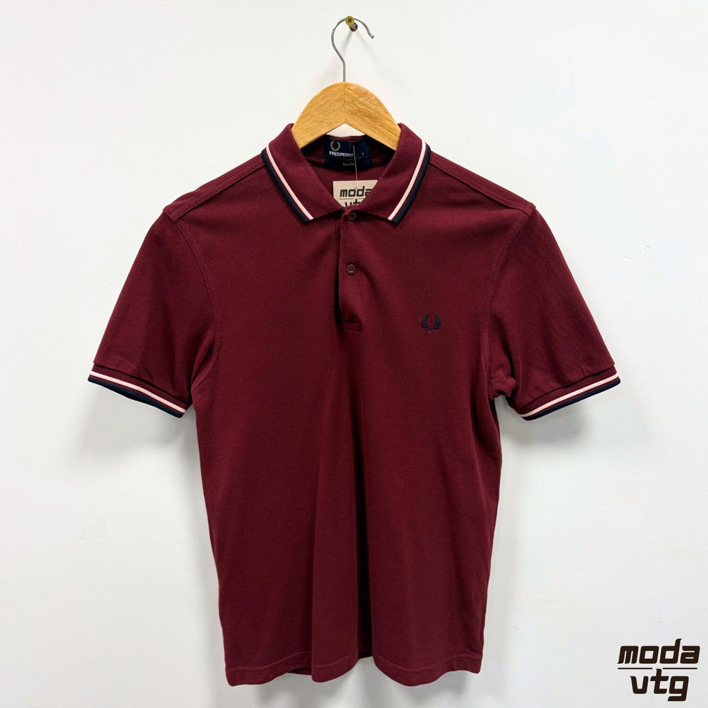 Fred Perry Polo Burgundy Small Slim Fit Vintage Y2K Mod Terrace Casuals Retro