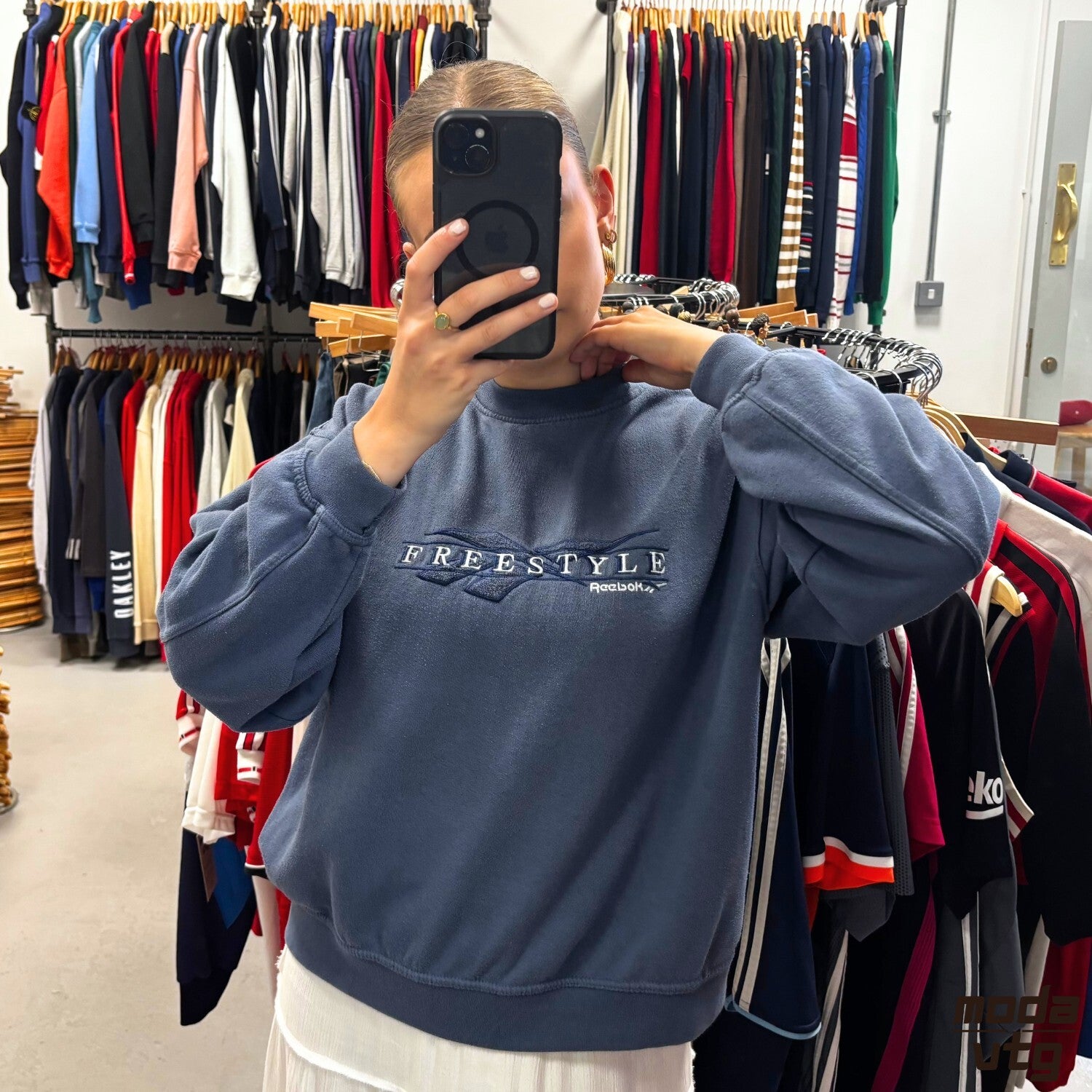 Vintage 90s Reebok Sweatshirt Blue XS Unisex Retro Spellout