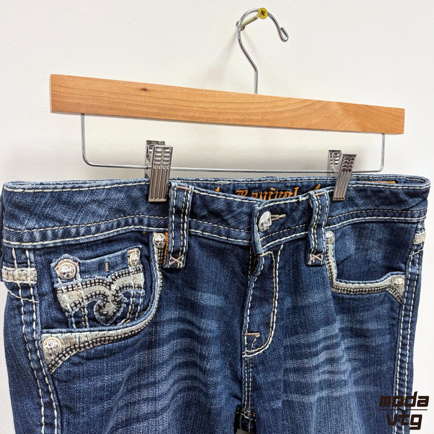 Vintage Y2K Rock Revival Jeans Navy Women’s Large Retro Skinny