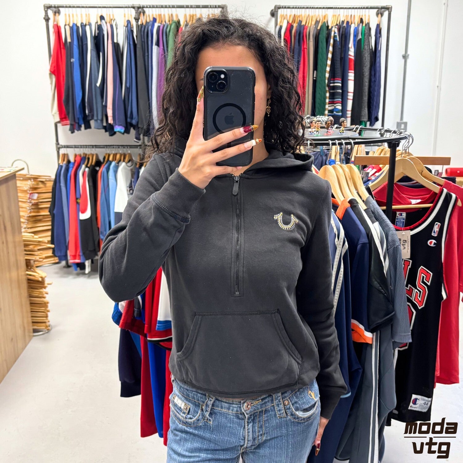 Vintage Y2K True Religion Hoodie Black Women’s XS Retro