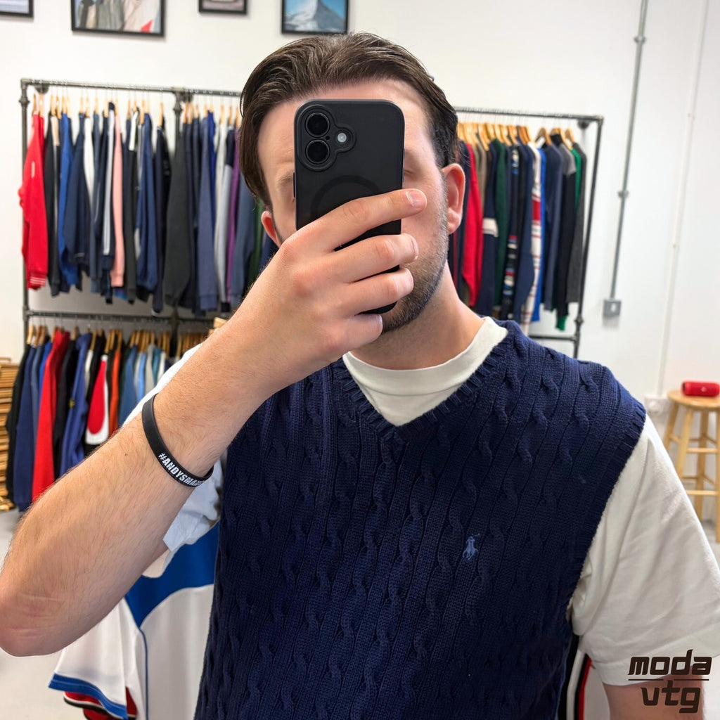 Vintage 90s Ralph Lauren Knitted Jumper Navy Large Retro Unisex Vest