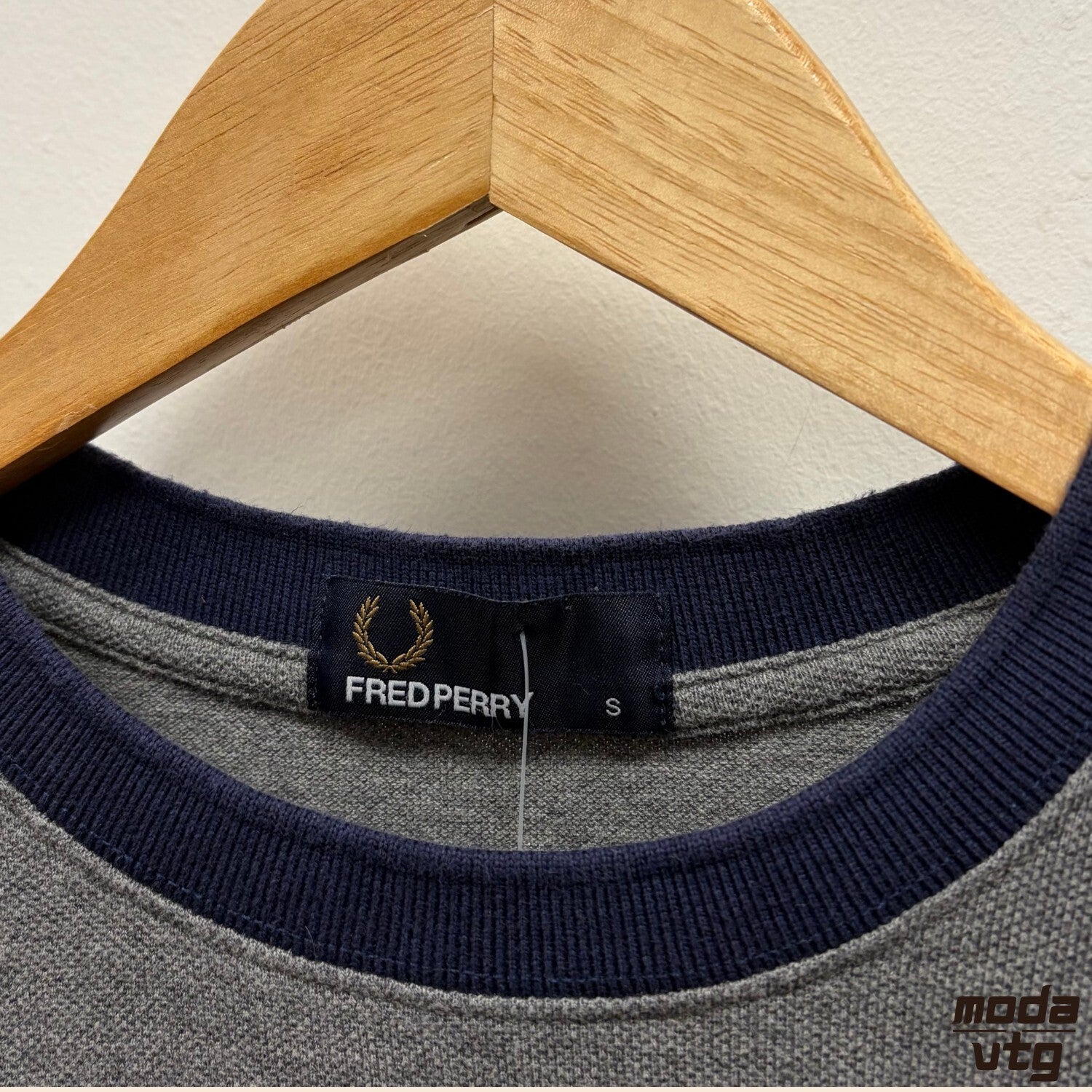 Fred Perry T-Shirt Grey Navy Small Pocket Vintage Y2K Mod Terrace Casuals Retro