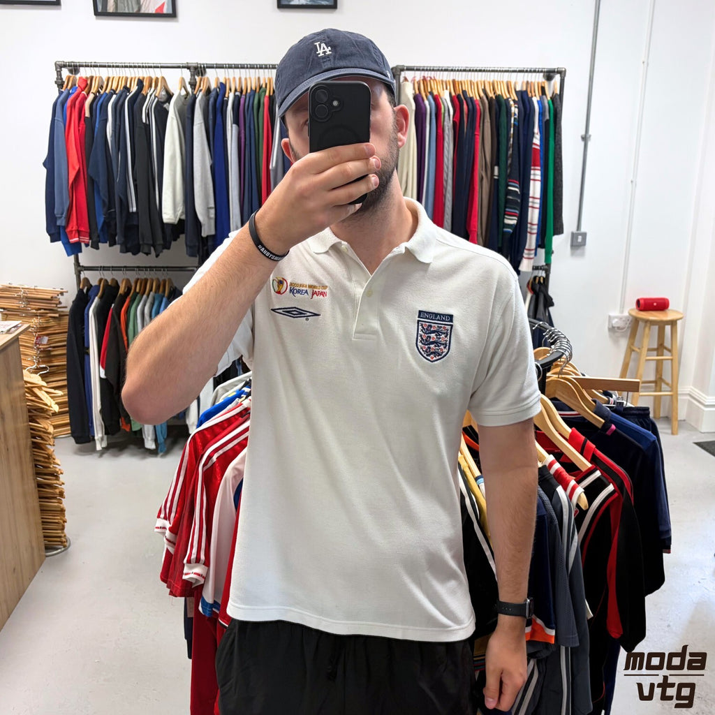 Vintage 2002 England Polo White Large Umbro World Cup Retro Y2K