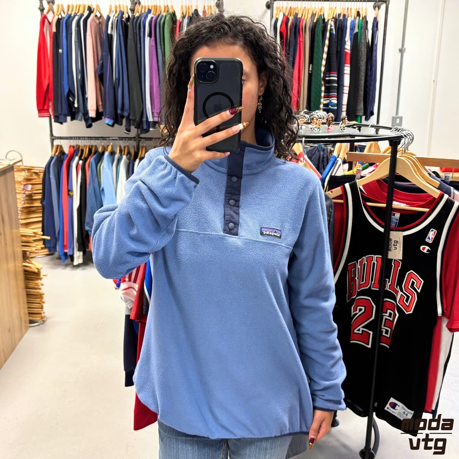 Vintage Y2K Patagonia Fleece Blue Medium Retro Unisex Snap-T