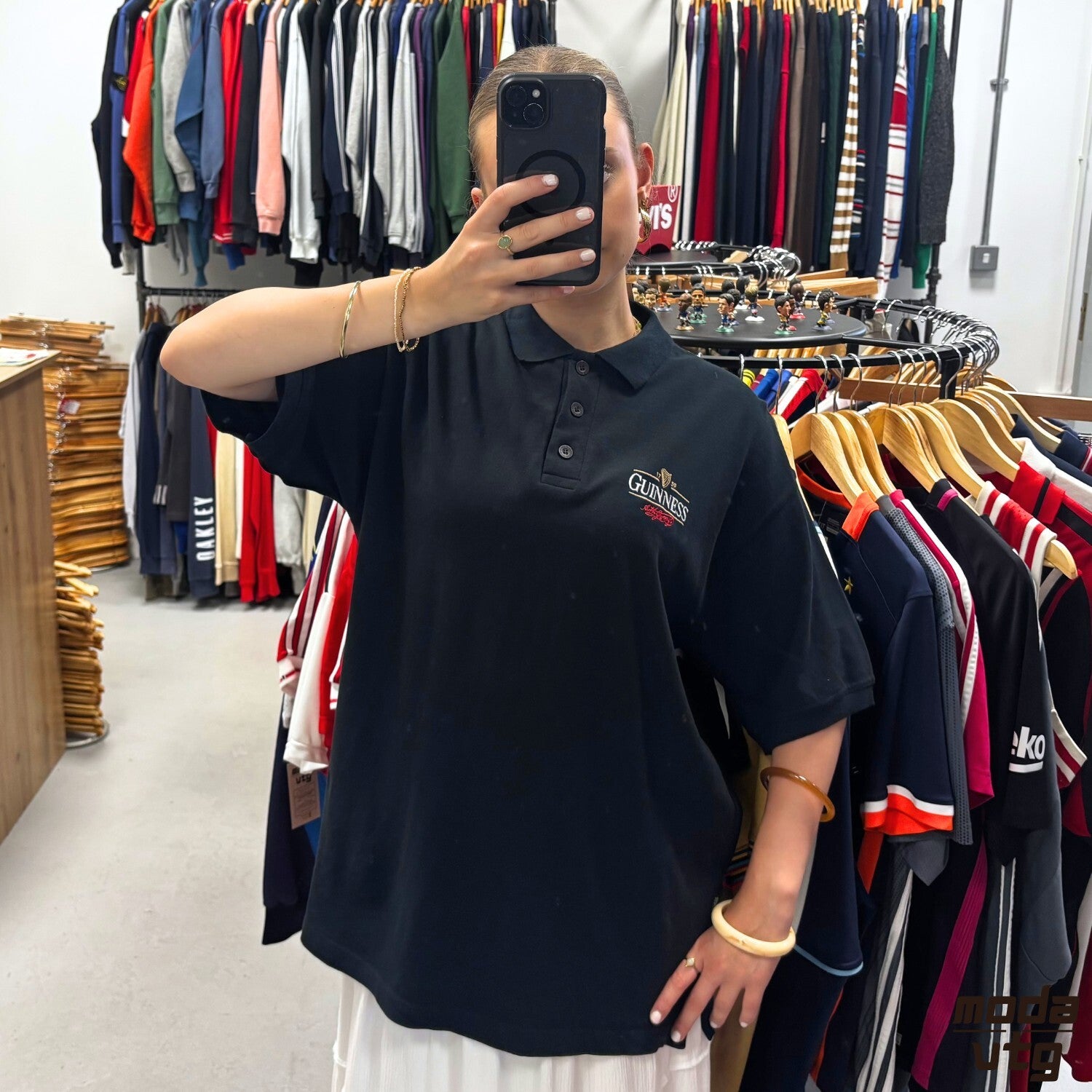 Vintage Y2K Guinness Polo Black Large Retro Unisex