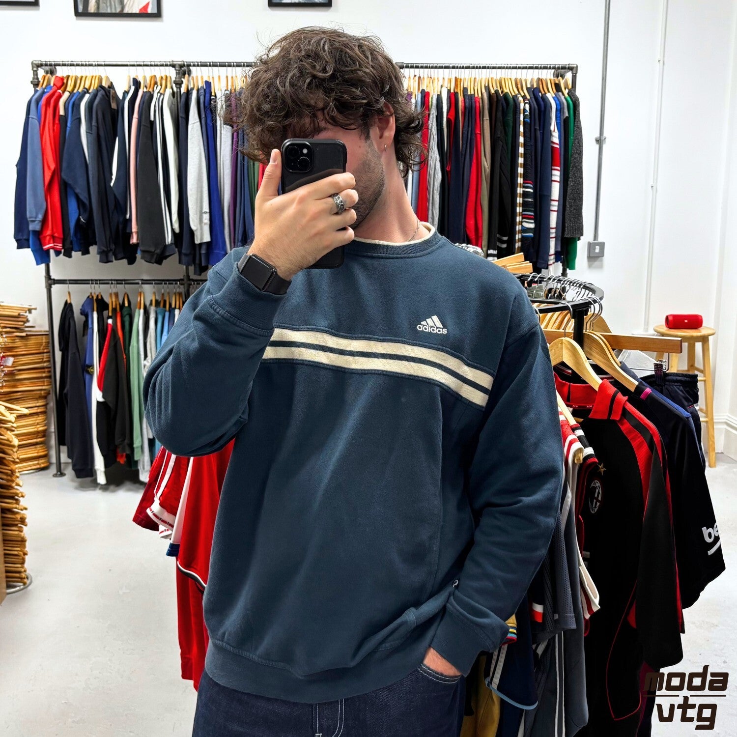 Vintage 90s Adidas Sweatshirt Navy Large Retro Unisex