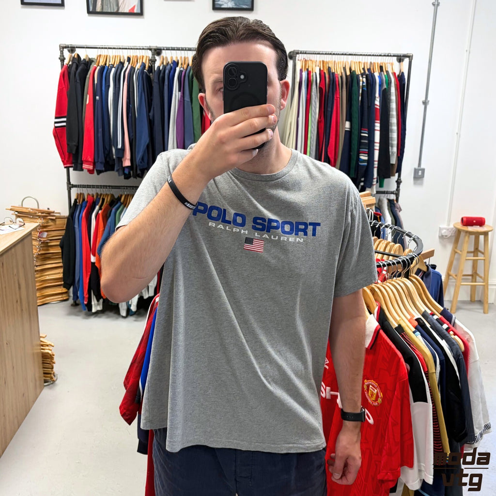 Vintage Y2K Polo Sport Ralph Lauren T-Shirt Grey XXL Retro Holiday Summer