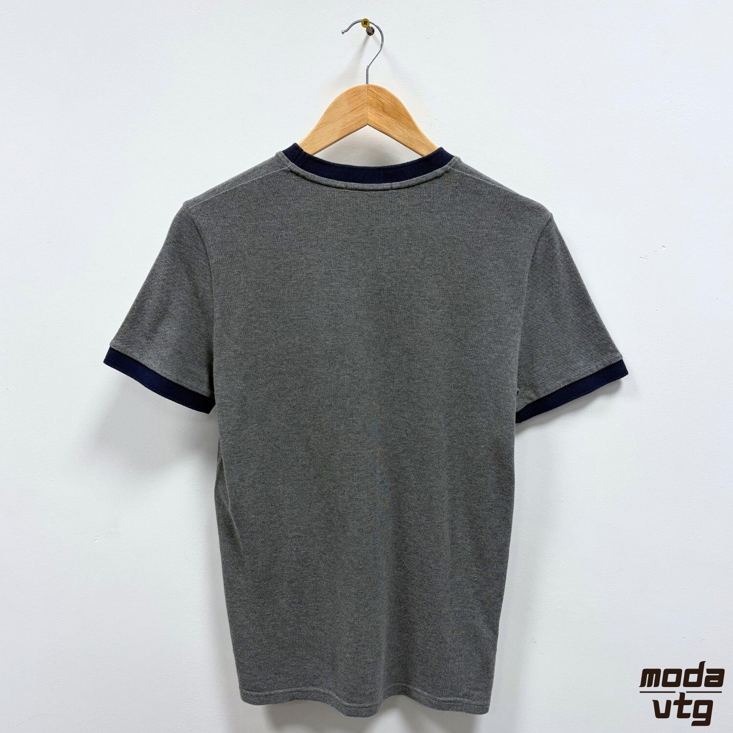 Fred Perry T-Shirt Grey Navy Small Pocket Vintage Y2K Mod Terrace Casuals Retro