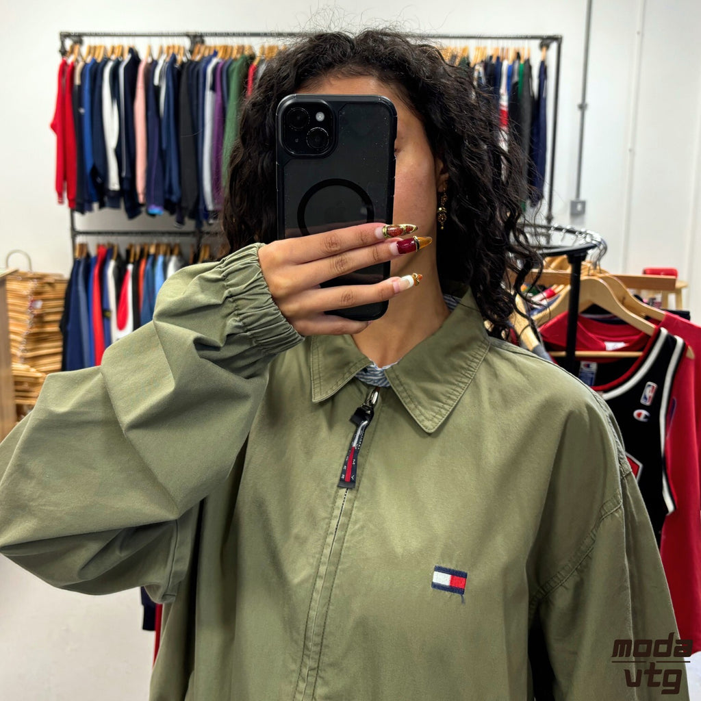 Vintage Y2K Tommy Hilfiger Harrington Jacket Green Medium Retro Unisex